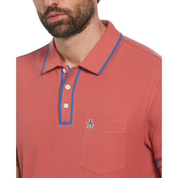 Organic Cotton The Earl Pique Short Sleeve Polo Shirt In Mineral Red