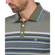 All Over Jaquard Striped Polo Shirt In Dusty Olive