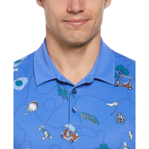 Pete’s Game Print Golf Polo Shirt In Amparo Blue