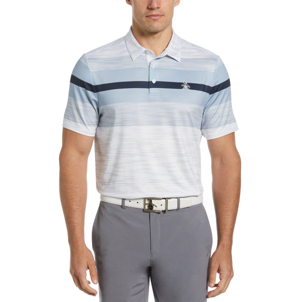 Colour Block Engineered Marl Stripe Golf Polo Shirt In Bright White