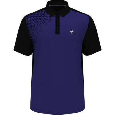 Asymmetrical Pete Gingham Colour Block Golf Polo Shirt In Black Iris