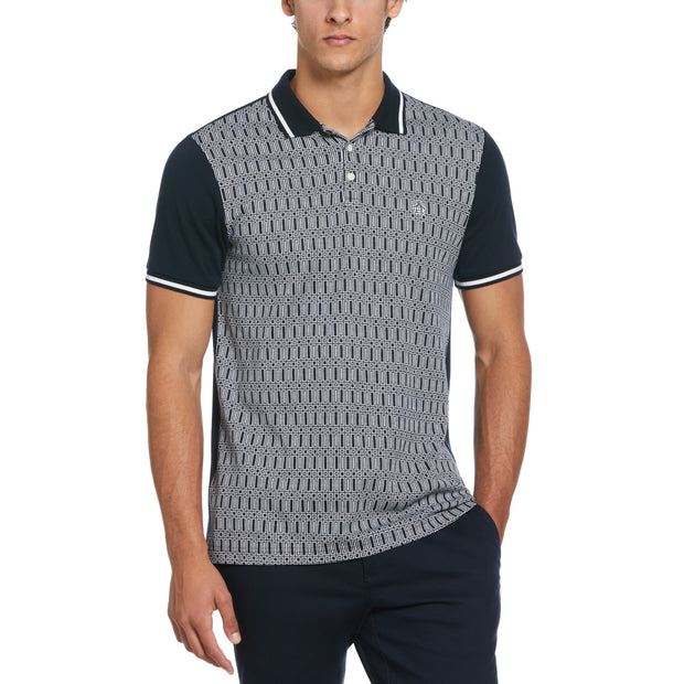 Jaquard Front Interlock Geo Polo Shirt In Dark Sapphire