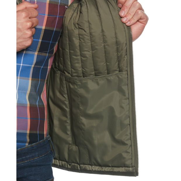 Poly Fill Vertical Channel Vest In Dusty Olive