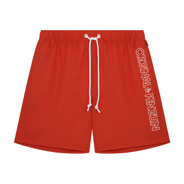 Vertical Side Branding Swim Shorts In Flame Scarlet