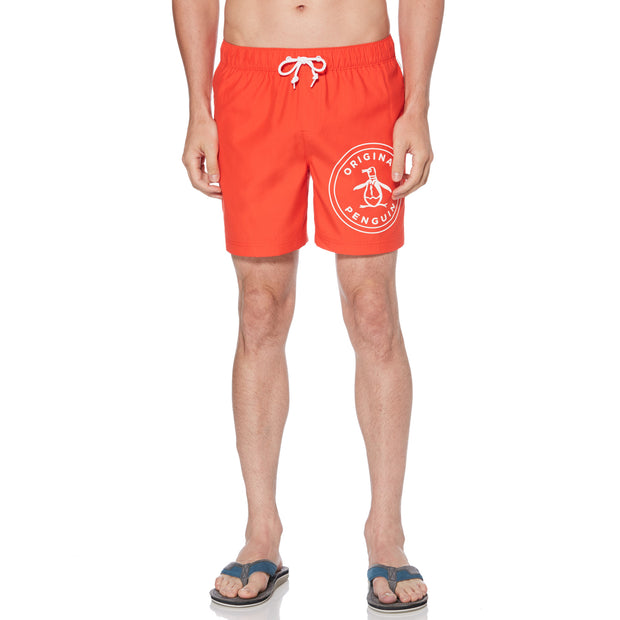 Badeshorts mit Stamp-Logo in Flame Scarlet