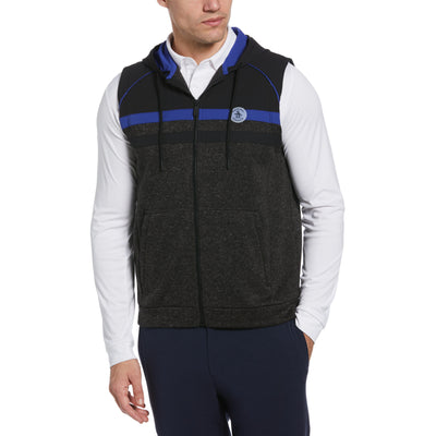 Mixed Media Fleece Golf Hoodie Gilet In Dark Caviar Heather