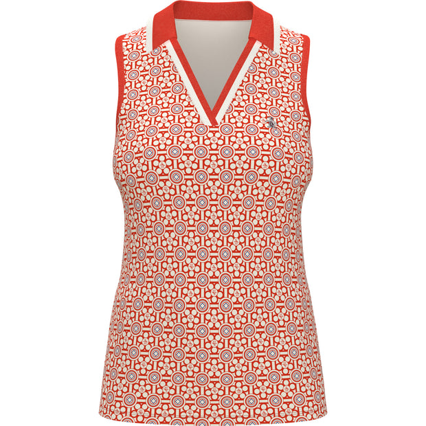 Women's Geo Print Sleeveless Golf Polo Shirt In Fiesta