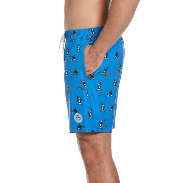 Pete Print Stretch Swim Shorts In French Blue