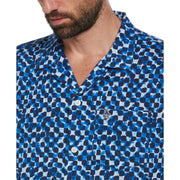 Linen Ecovero Blend Tile Print Short Sleeve Shirt In Imperial Blue